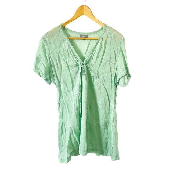 J.Jill Mint Green Floral Embroidery Short Sleeve Blouse - Picture 1 of 7